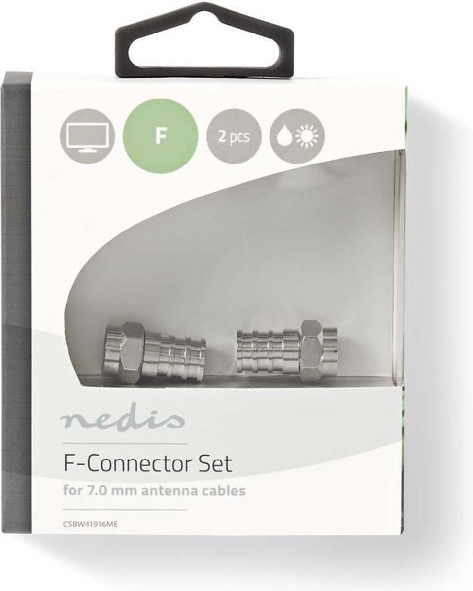 Nedis F-connector weerbestendig | Mannelijk - voor 7,0 mm coaxkabels | 2 stuks | Metaal