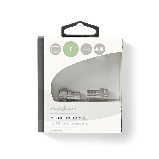 Nedis F-connector weerbestendig | Mannelijk - voor 7,0 mm coaxkabels | 2 stuks | Metaal
