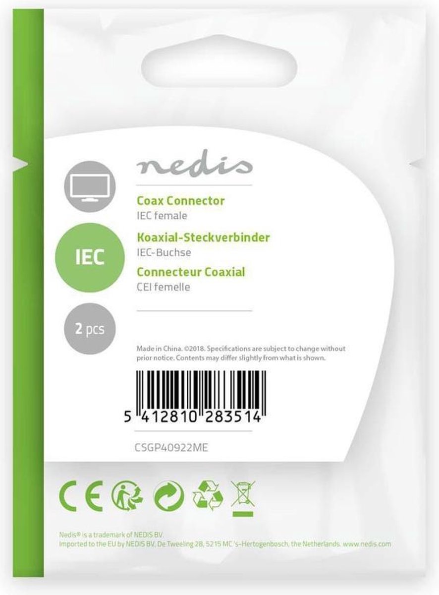 Nedis IEC (Coax) -Connector | Female - 2 Stuks | Metaal