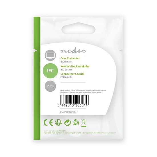 Nedis IEC (Coax) -Connector | Female - 2 Stuks | Metaal