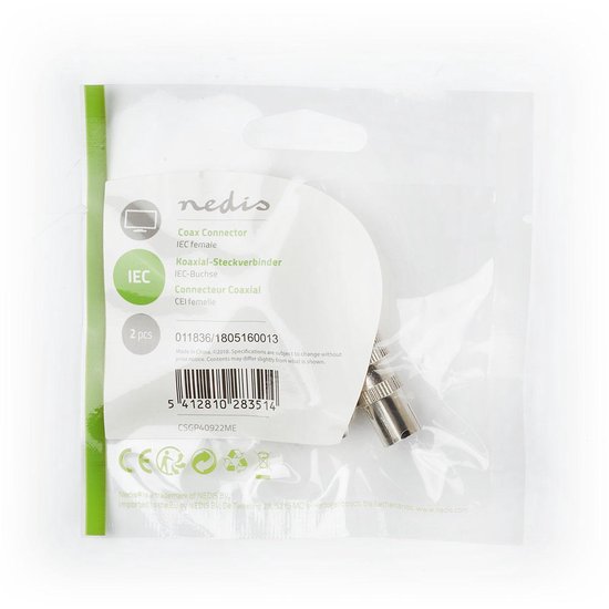 Nedis IEC (Coax) -Connector | Female - 2 Stuks | Metaal