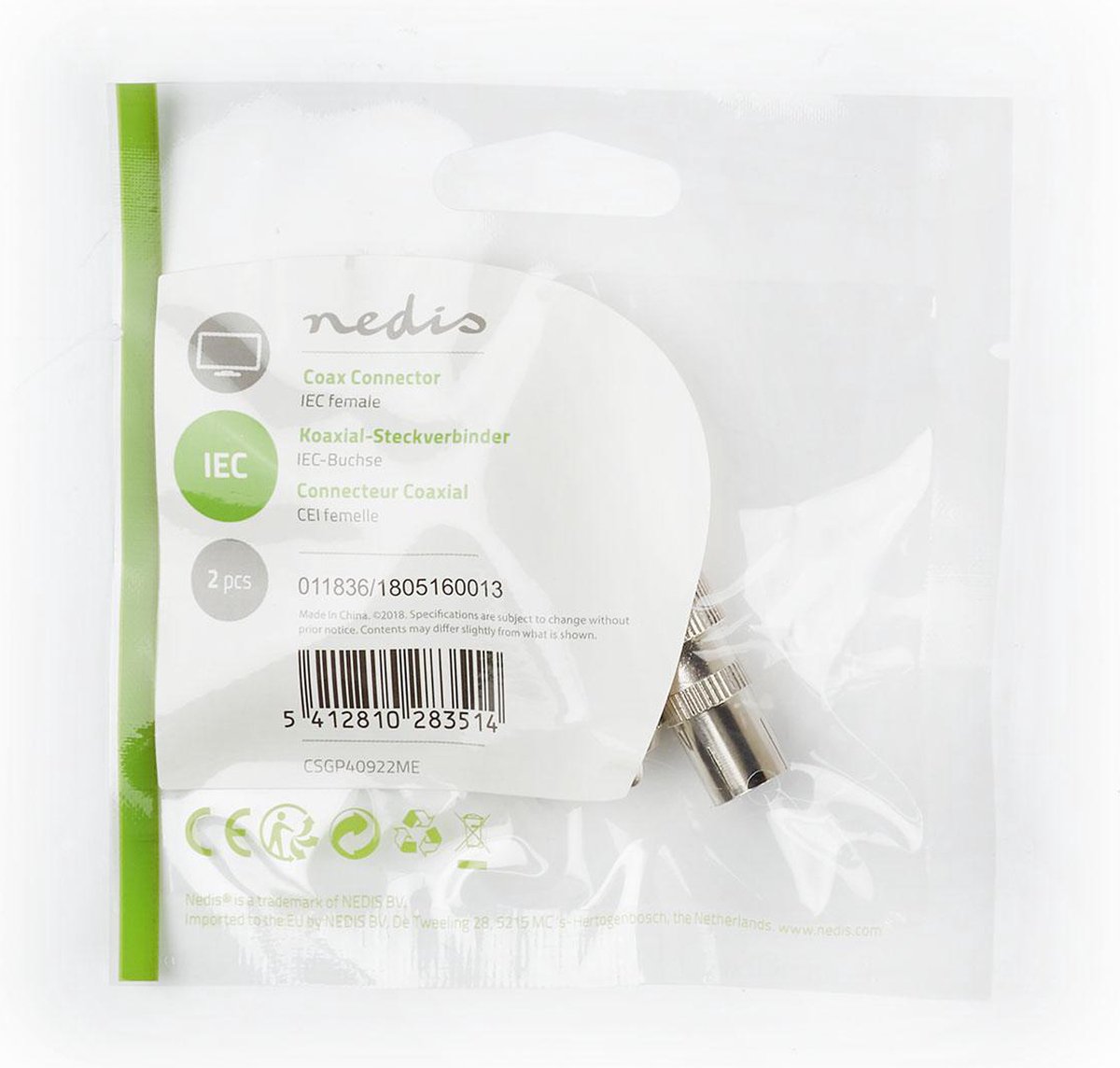 Nedis IEC (Coax) -Connector | Female - 2 Stuks | Metaal