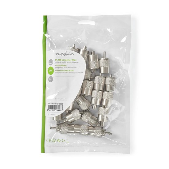 Nedis PL259-Connector | Mannelijk | Voor RG58 coaxkabels | 25 stuks | Metaal