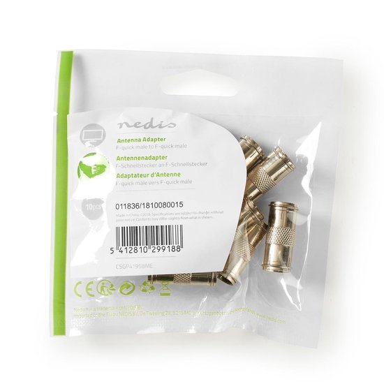 Nedis Satelliet- en antenne-adapter | F-quick male - F-quick male | 10 stuks | Metaal