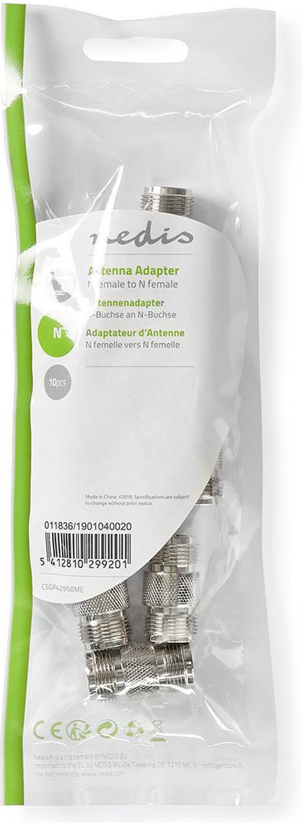 Nedis Satelliet- en antenne-adapter | N female - N female | 10 stuks | Metaal
