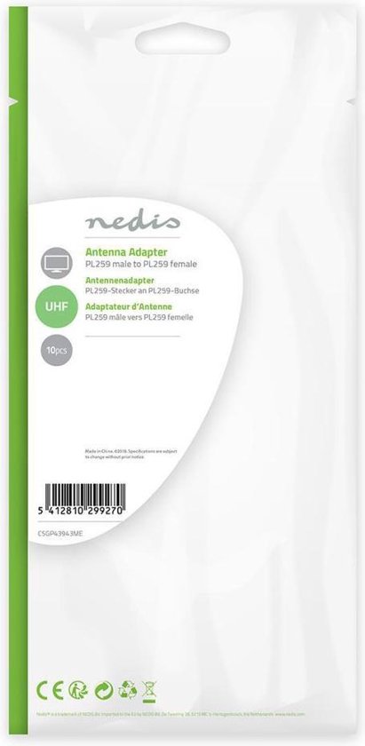 Nedis Satelliet- en antenne-adapter | PL259 male - PL259 female | 10 stuks | Metaal