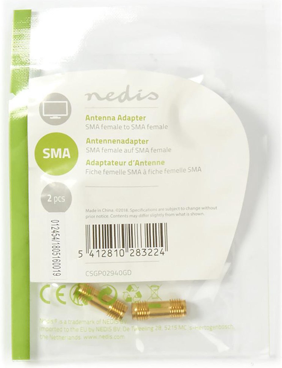Nedis SMA-Adapter | SMA Female - SMA Female | 2 Stuks | - Goud