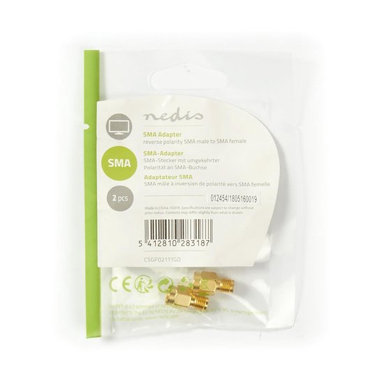 Nedis SMA-Adapter | SMA Male (Omgekeerde Polariteit) - SMA Female | 2 Stuks | - Goud