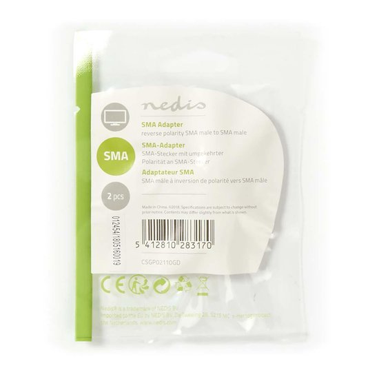Nedis SMA-Adapter | SMA Male (Omgekeerde Polariteit) - SMA Male | 2 Stuks | - Goud