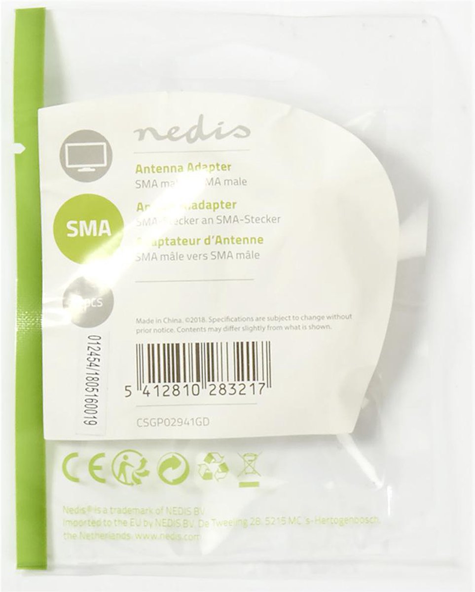 Nedis SMA-Adapter | SMA Male - SMA Male | 2 Stuks | - Goud
