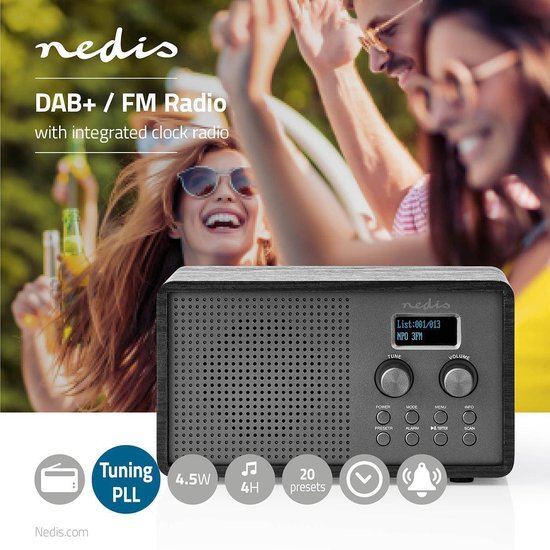 Nedis DAB+ Radio | 4,5 W | FM | Klok & Wekkerfunctie | - Zwart