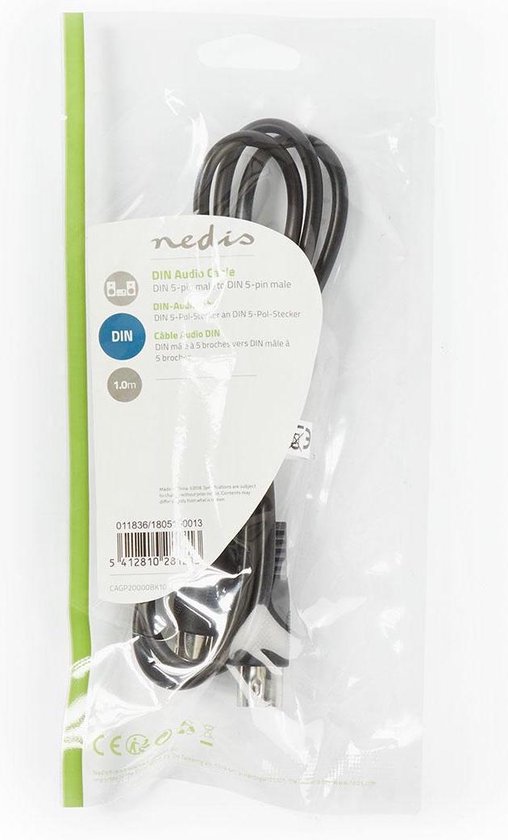 Nedis DIN-Audiokabel | DIN 5-Pins Male - DIN 5-Pins Male | 1,0 m | - Zwart
