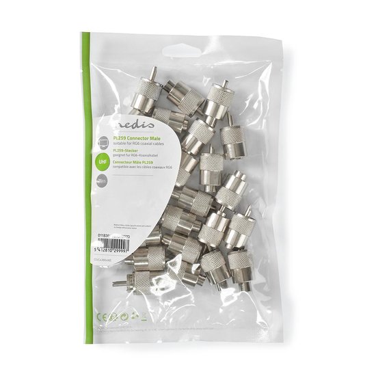 Nedis PL259-Connector | Mannelijk | Voor RG6 coaxkabels | 25 stuks | Metaal