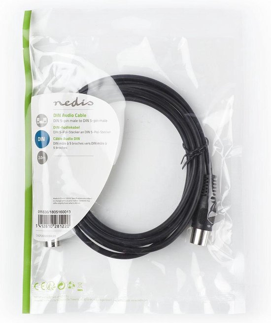 Nedis DIN-Audiokabel | DIN 5-Pins Male - DIN 5-Pins Male | 2,0 m | - Zwart