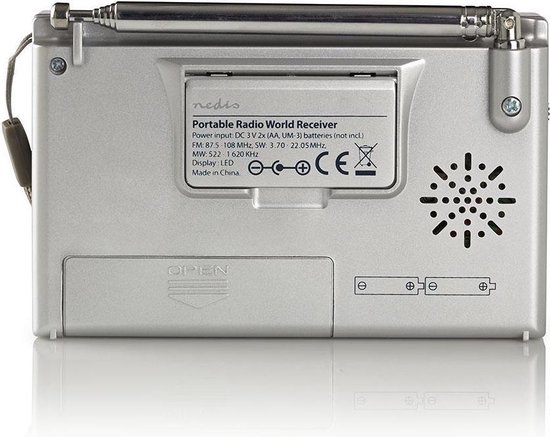 Nedis FM-radio | 1,5W | Wereldontvanger | Alarmfunctie | - Grijs