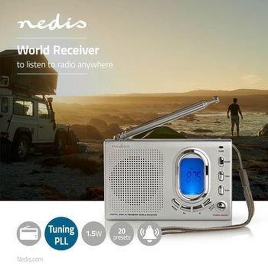 Nedis FM-radio | 1,5W | Wereldontvanger | Alarmfunctie | - Grijs