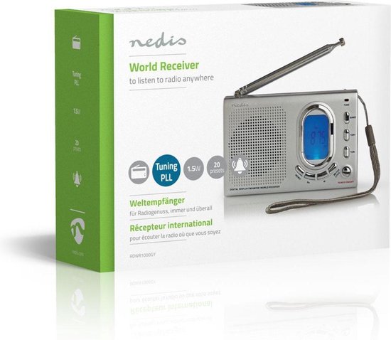 Nedis FM-radio | 1,5W | Wereldontvanger | Alarmfunctie | - Grijs