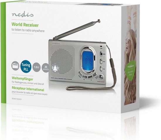 Nedis FM-radio | 1,5W | Wereldontvanger | Alarmfunctie | - Grijs