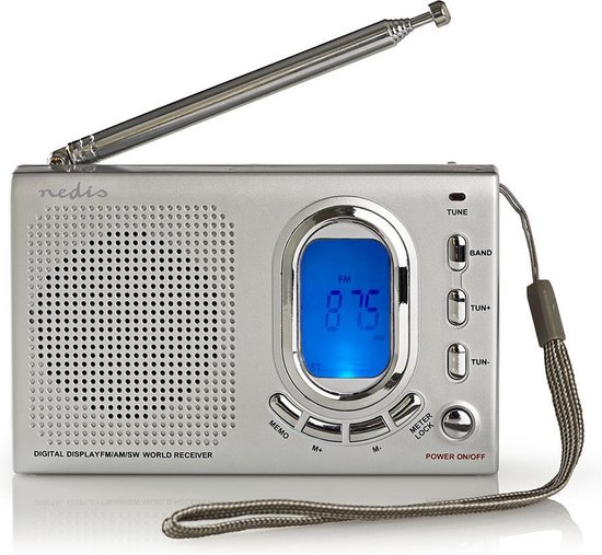 Nedis FM-radio | 1,5W | Wereldontvanger | Alarmfunctie | - Grijs