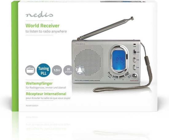 Nedis FM-radio | 1,5W | Wereldontvanger | Alarmfunctie | - Grijs