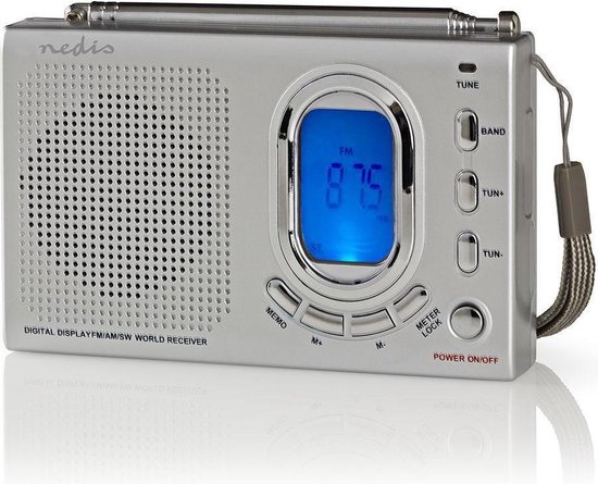 Nedis FM-radio | 1,5W | Wereldontvanger | Alarmfunctie | - Grijs