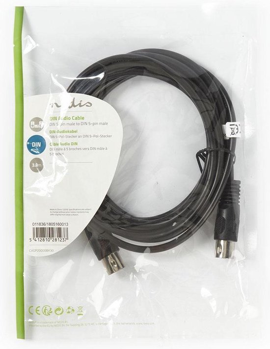 Nedis DIN-Audiokabel | DIN 5-Pins Male - DIN 5-Pins Male | 3,0 m | - Zwart