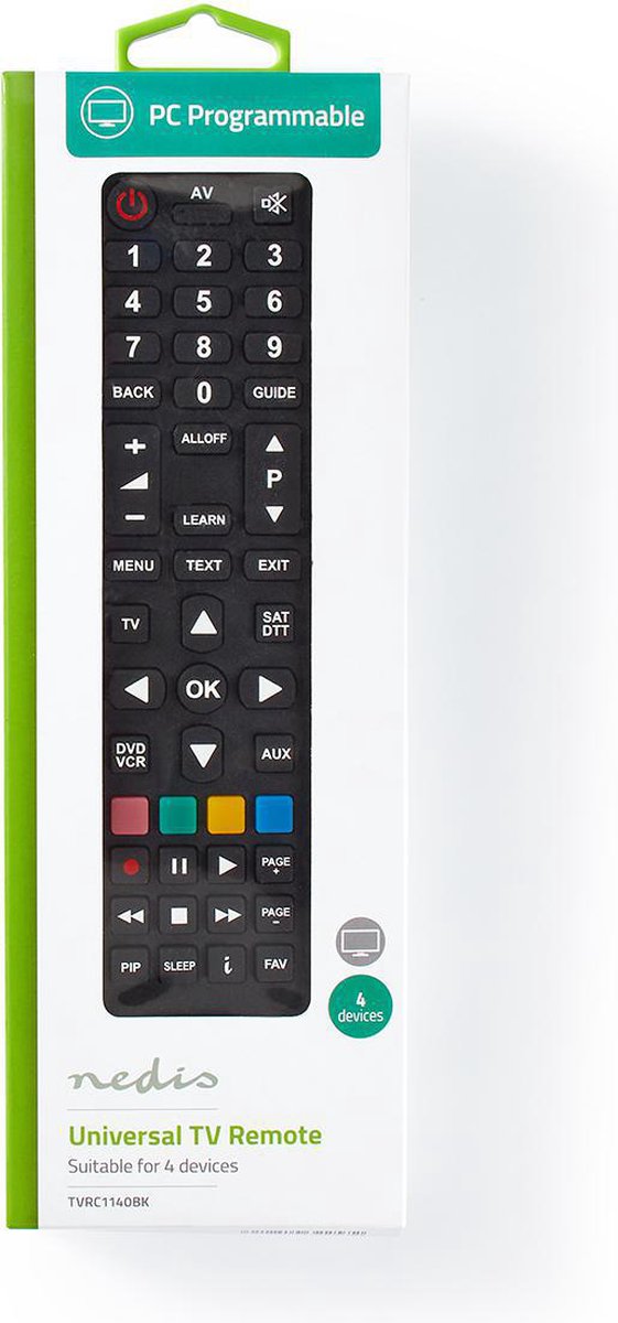 Nedis Universele afstandsbediening | PC-Programmeerbaar | Bedient 4 Apparaten - Zwart