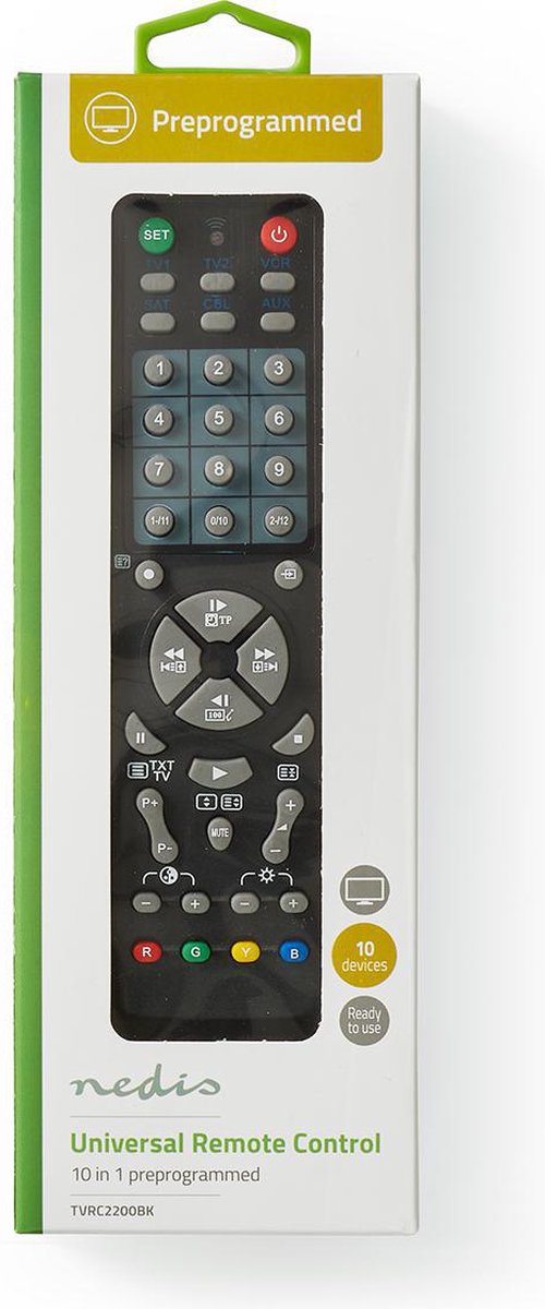 Nedis Universele Afstandsbediening | Voorgeprogrammeerd | Bedient 10 Apparaten - Zwart