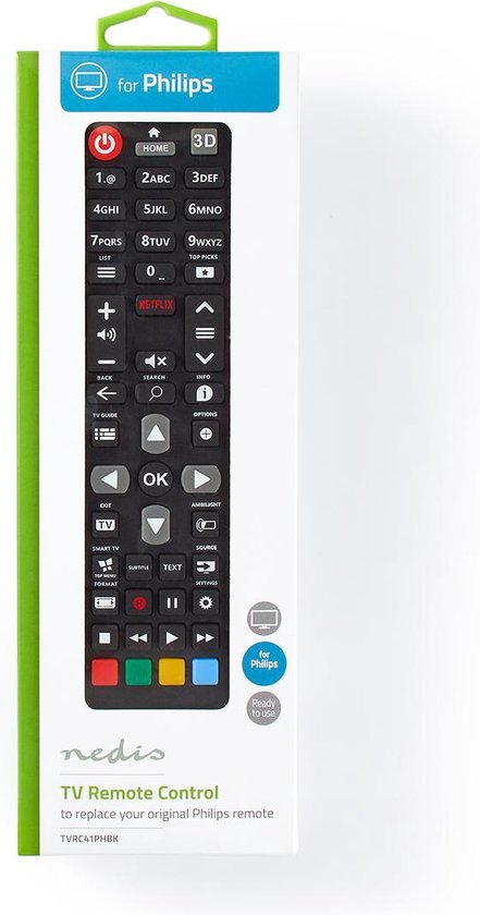 Nedis Vervangende Afstandsbediening | Philips TV | Klaar voor Gebruik - Zwart