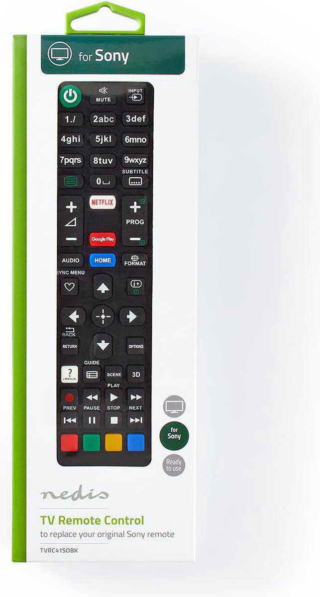 Nedis Vervangende Afstandsbediening | Sony TV | Klaar voor Gebruik - Zwart