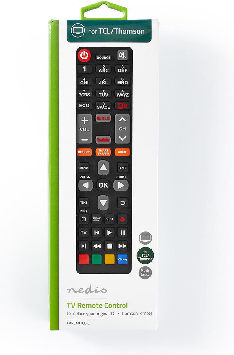 Nedis Vervangende Afstandsbediening | Voor TCL/Thomson TV | Klaar voor Gebruik - Zwart