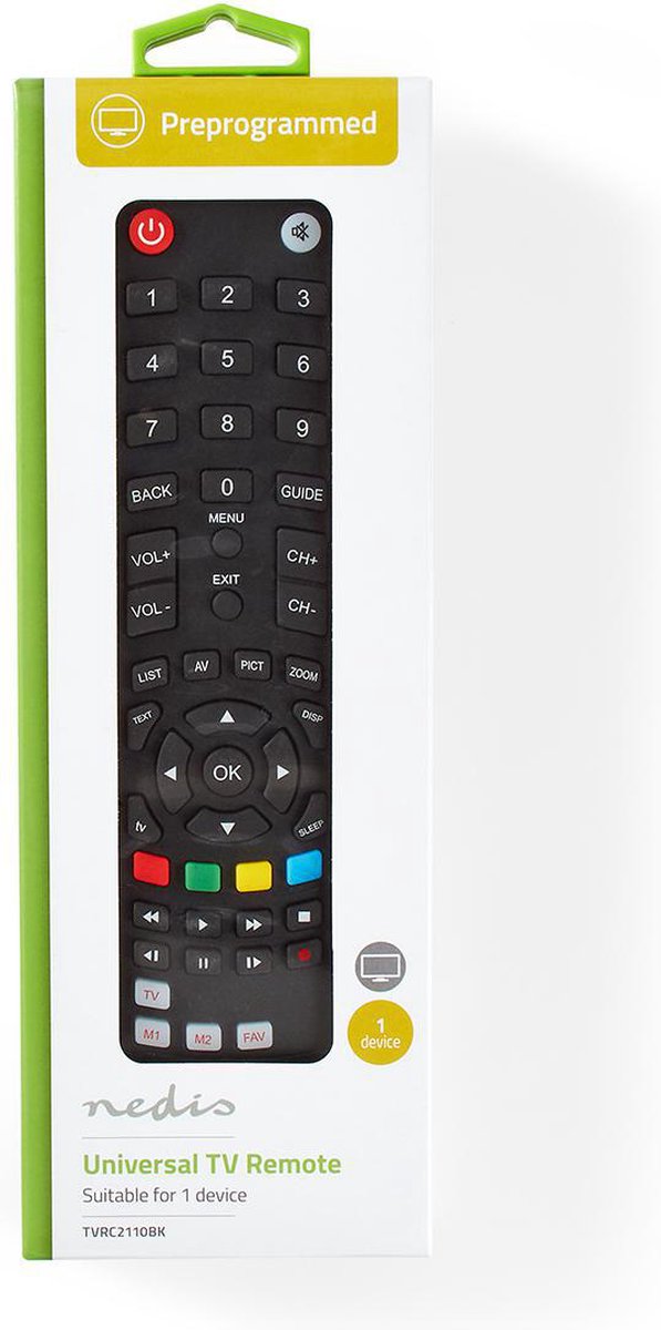 Nedis Universele Afstandsbediening | Voorgeprogrammeerd | Bedient 1 Apparaat - Zwart