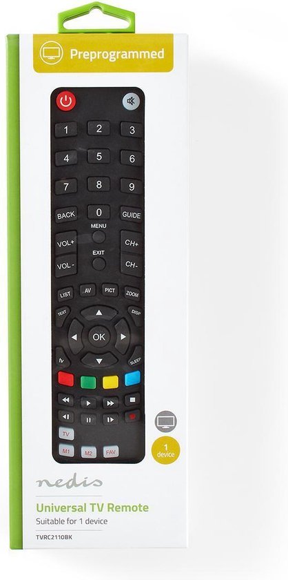 Nedis Universele Afstandsbediening | Voorgeprogrammeerd | Bedient 1 Apparaat - Zwart