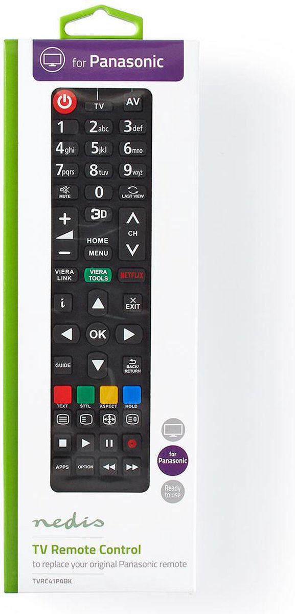 Nedis Vervangende Afstandsbediening | Panasonic TV | Klaar voor Gebruik - Zwart
