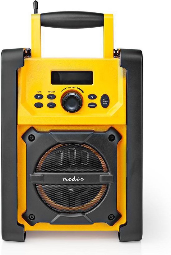 Nedis FM-Bouwradio | 15 W | Bluetooth® | IPX5 | Handvat | Geel / - Zwart