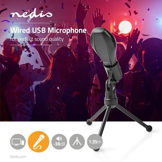 Nedis Bedrade Microfoon | Dubbele Condensator | Met Standaard | USB