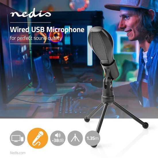 Nedis Bedrade Microfoon | Dubbele Condensator | Met Standaard | USB