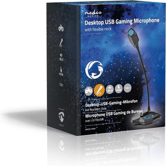 Nedis Desktop Gaming-Microfoon | Flexibele Nek | USB | Mute-Knop | 3,5 mm Stereo-Audioconnector - Zwart