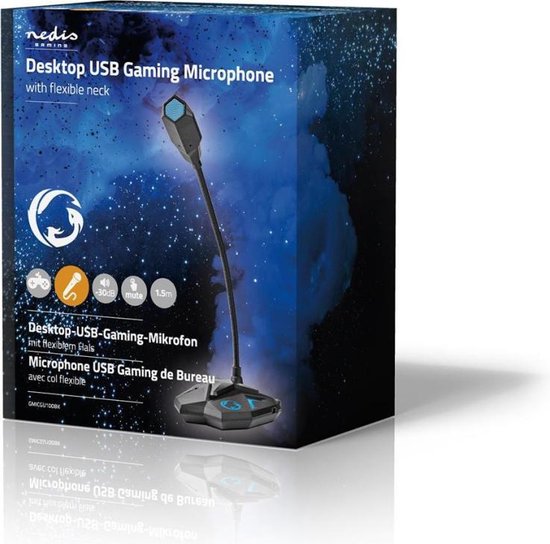 Nedis Desktop Gaming-Microfoon | Flexibele Nek | USB | Mute-Knop | 3,5 mm Stereo-Audioconnector - Zwart