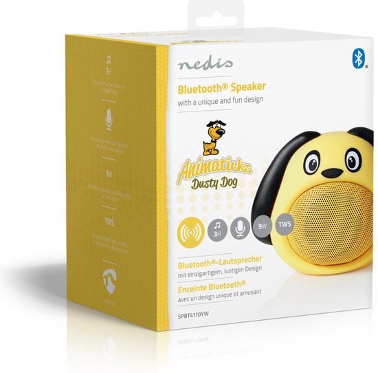 Nedis Animaticks Bluetooth Speaker | 3 uur Speeltijd | Handsfree bellen | Dusty Dog - Geel