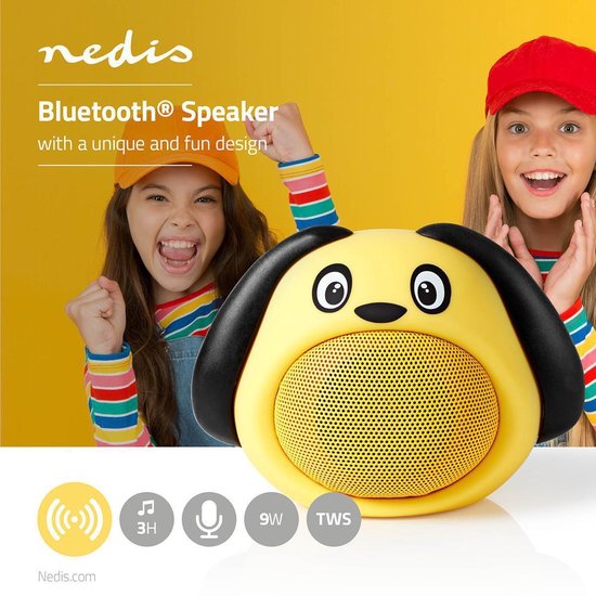 Nedis Animaticks Bluetooth Speaker | 3 uur Speeltijd | Handsfree bellen | Dusty Dog - Geel