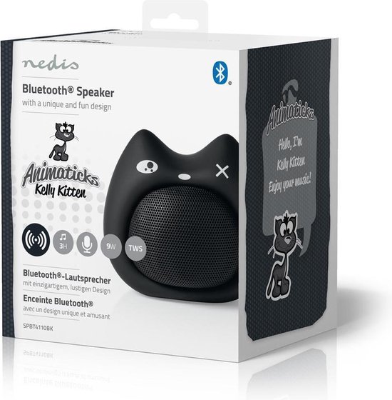 Nedis Animaticks Bluetooth Speaker | 3 Uur Speeltijd | Handsfree bellen | Kelly Kitten - Zwart