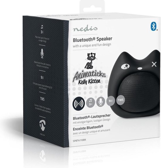 Nedis Animaticks Bluetooth Speaker | 3 Uur Speeltijd | Handsfree bellen | Kelly Kitten - Zwart