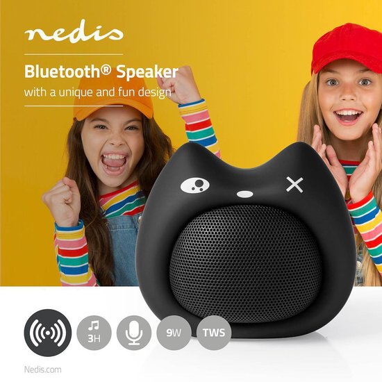 Nedis Animaticks Bluetooth Speaker | 3 Uur Speeltijd | Handsfree bellen | Kelly Kitten - Zwart