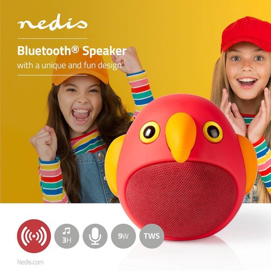 Nedis Animaticks Bluetooth Speaker | 3 Uur Speeltijd | Handsfree bellen | Perry Parrot - Rood