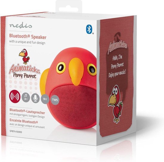 Nedis Animaticks Bluetooth Speaker | 3 Uur Speeltijd | Handsfree bellen | Perry Parrot - Rood