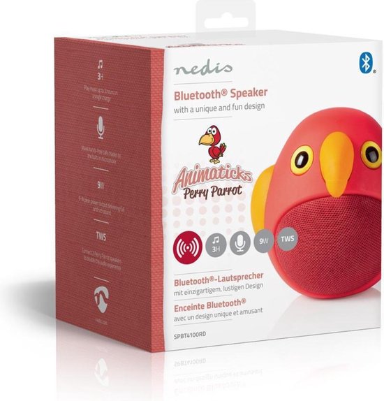 Nedis Animaticks Bluetooth Speaker | 3 Uur Speeltijd | Handsfree bellen | Perry Parrot - Rood