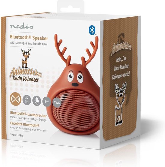 Nedis Animaticks Bluetooth Speaker | 3 Uur Speeltijd | Handsfree Bellen | Rudy Reindeer - Bruin