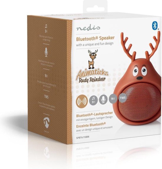 Nedis Animaticks Bluetooth Speaker | 3 Uur Speeltijd | Handsfree Bellen | Rudy Reindeer - Bruin