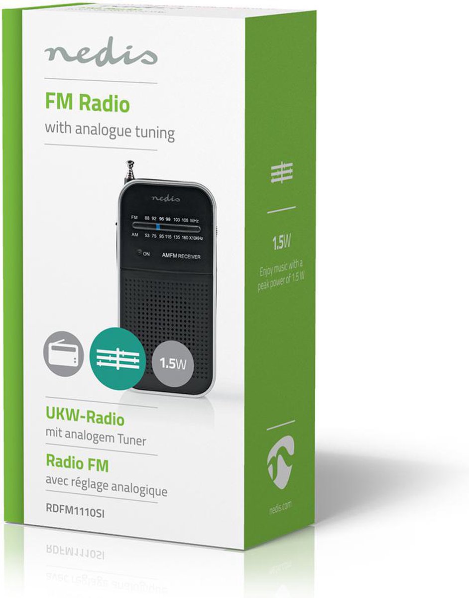 Nedis FM-Radio | 1,5 W | Zakformaat | Zilver/ - Zwart